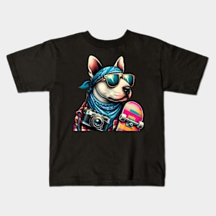 Funny Bull Terrier with Sunglasses Kids T-Shirt